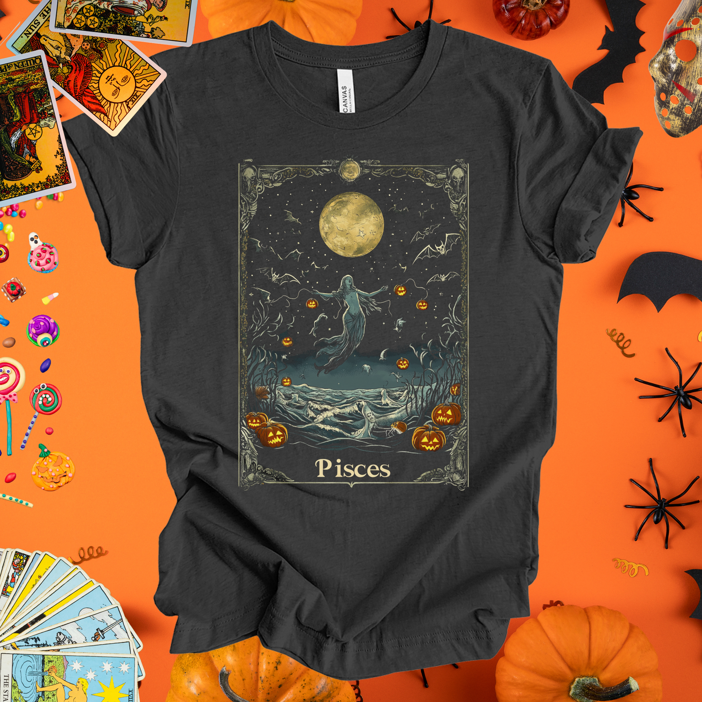 Moonlit Haunt - Pisces Tarot Card T-Shirt - Halloween Limited Edition