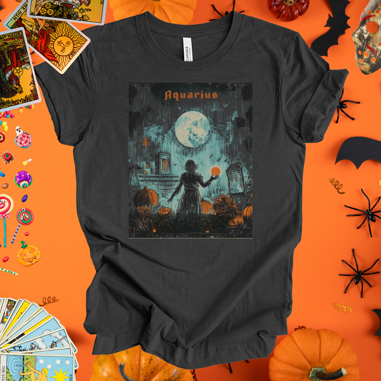 Moonlit Sorcerer  - Aquarius Tarot Card T-Shirt - Halloween Limited Edition