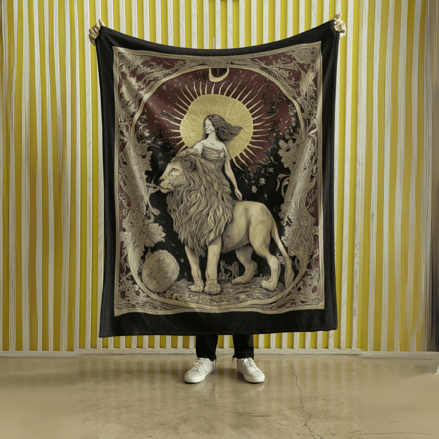 Home Decor 40" × 30" Leo Zodiac Velveteen Microfiber Blanket – Regal Lioness and Sun Astrology Art