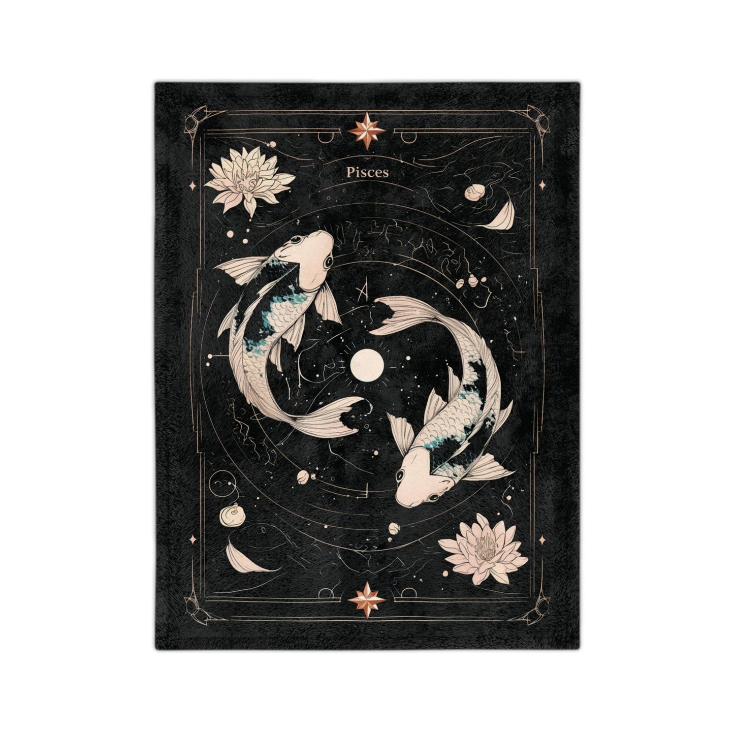 Home Decor 40" × 30" Pisces Zodiac Tarot Blanket - Mystical Koi Fish Design