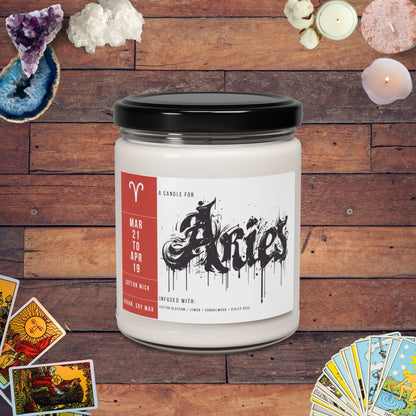 Home Decor Clean Cotton / 9oz Aries Zodiac Scented Soy Candle Collection – Energizing Home & Bath