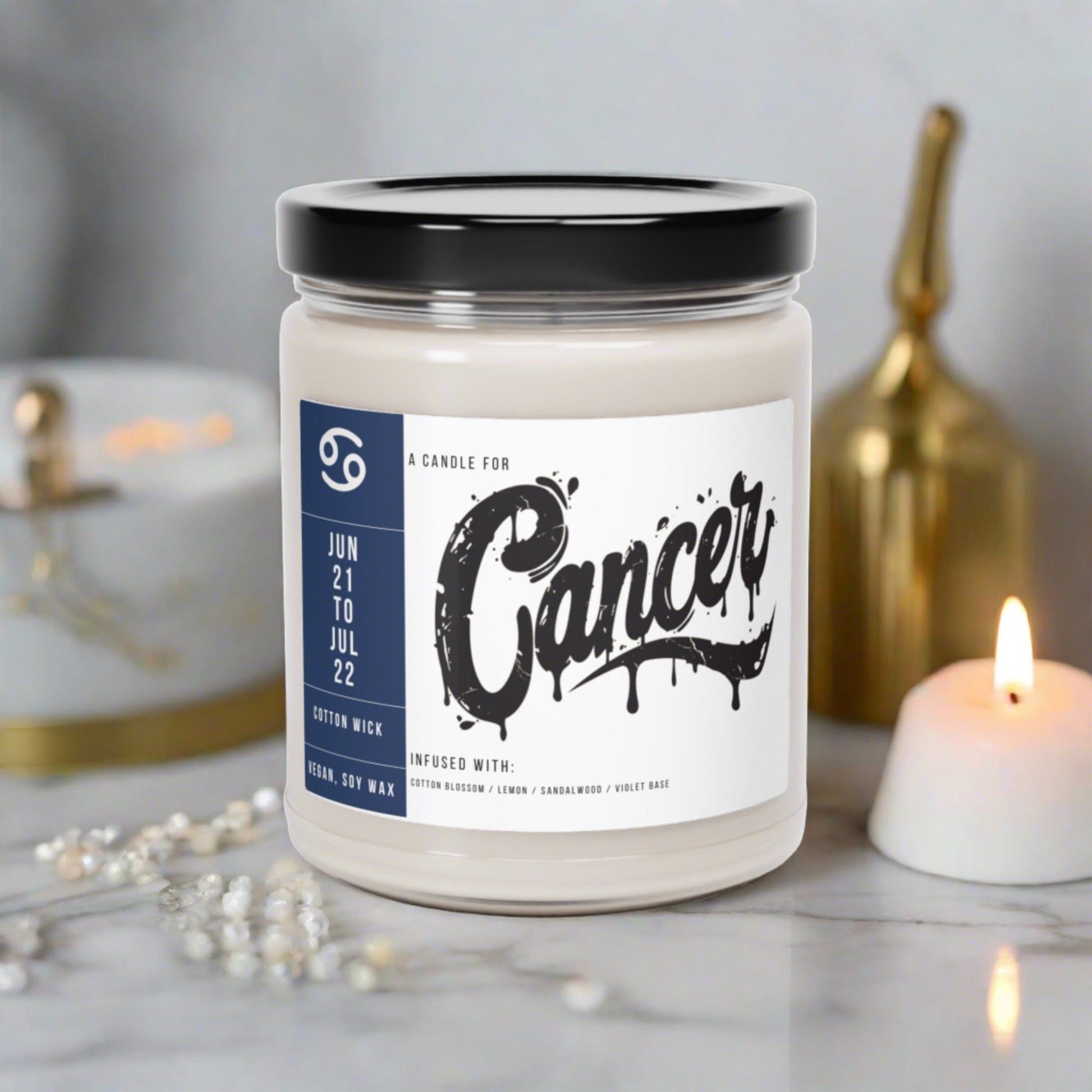 Home Decor Clean Cotton / 9oz Cancer Zodiac Scented Soy Candle Collection – Embrace of the Moonchild