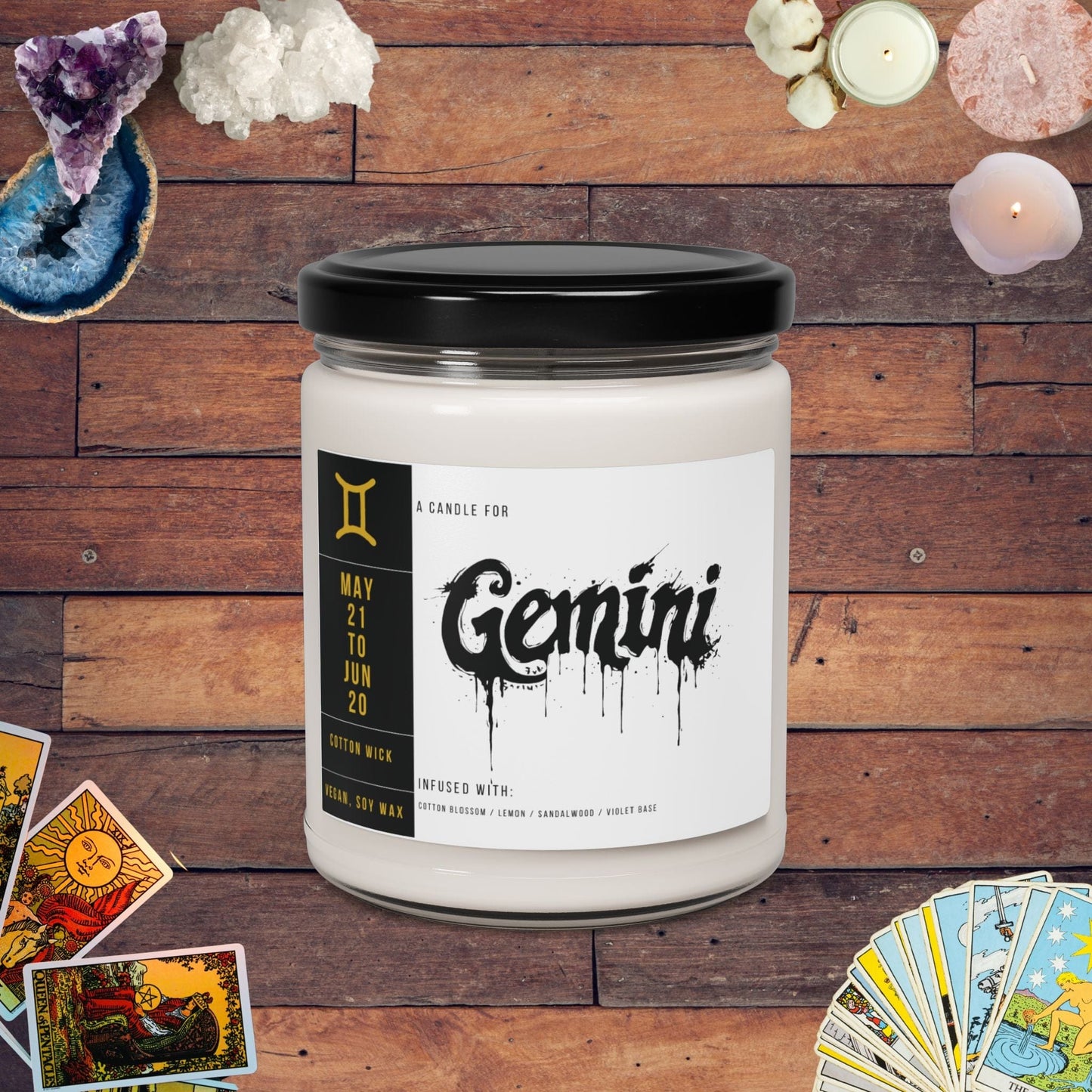 Home Decor Clean Cotton / 9oz Gemini Zodiac Scented Soy Candle Collection – Whispers of the Twins