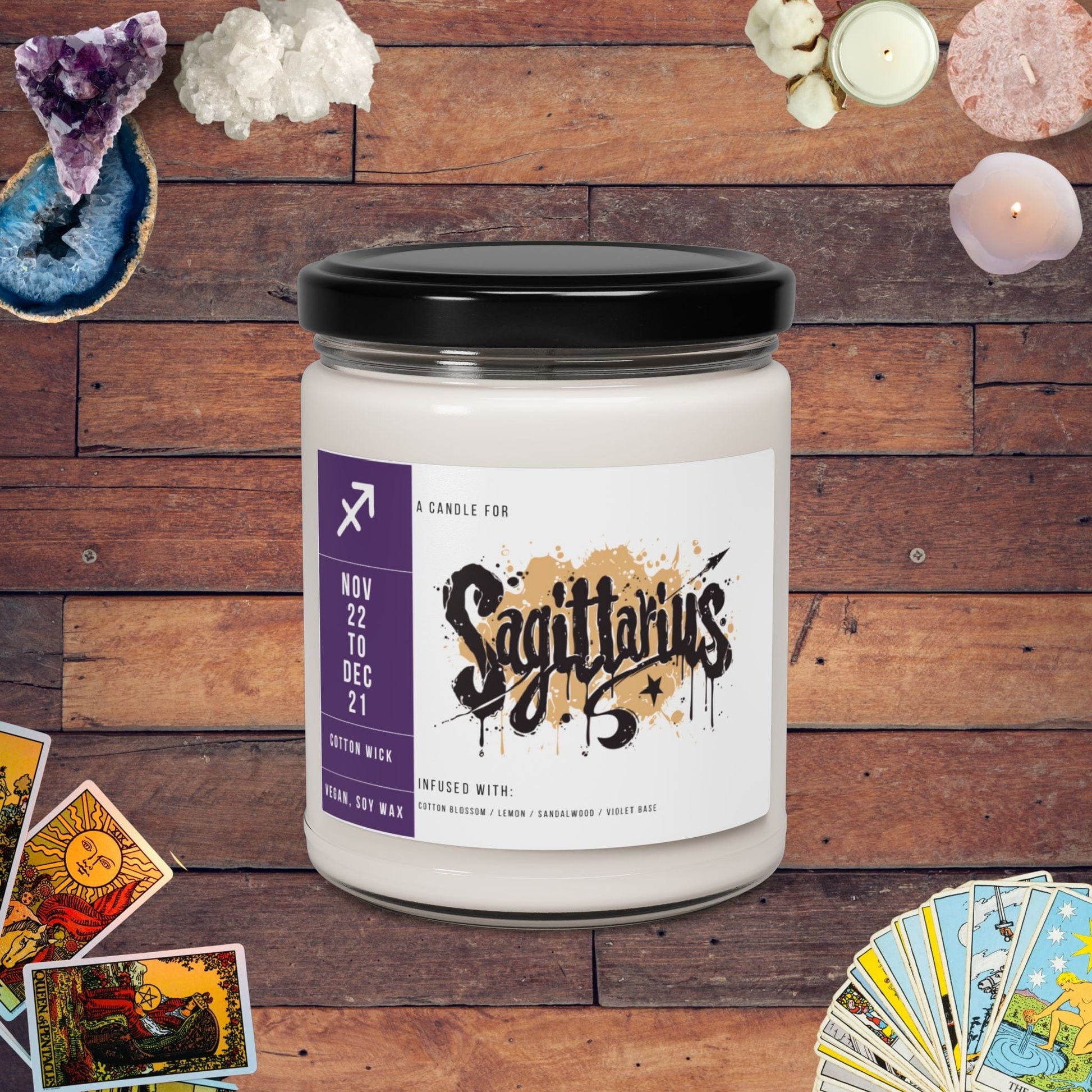 Home Decor Clean Cotton / 9oz Sagittarius Zodiac Scented Soy Candle Collection – Flames of the Archer