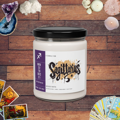 Home Decor Clean Cotton / 9oz Sagittarius Zodiac Scented Soy Candle Collection – Flames of the Archer