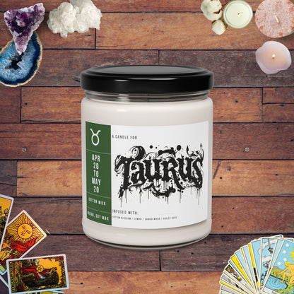 Home Decor Clean Cotton / 9oz Taurus Zodiac Scented Soy Candle Collection – Essence of the Earth