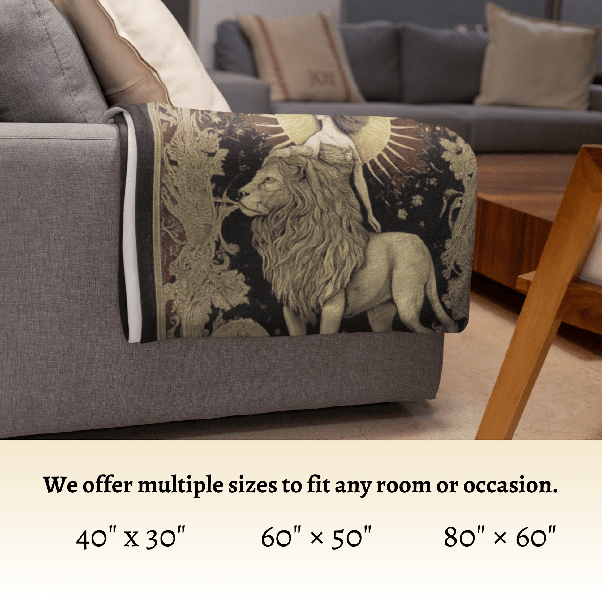 Home Decor Leo Zodiac Velveteen Microfiber Blanket – Regal Lioness and Sun Astrology Art