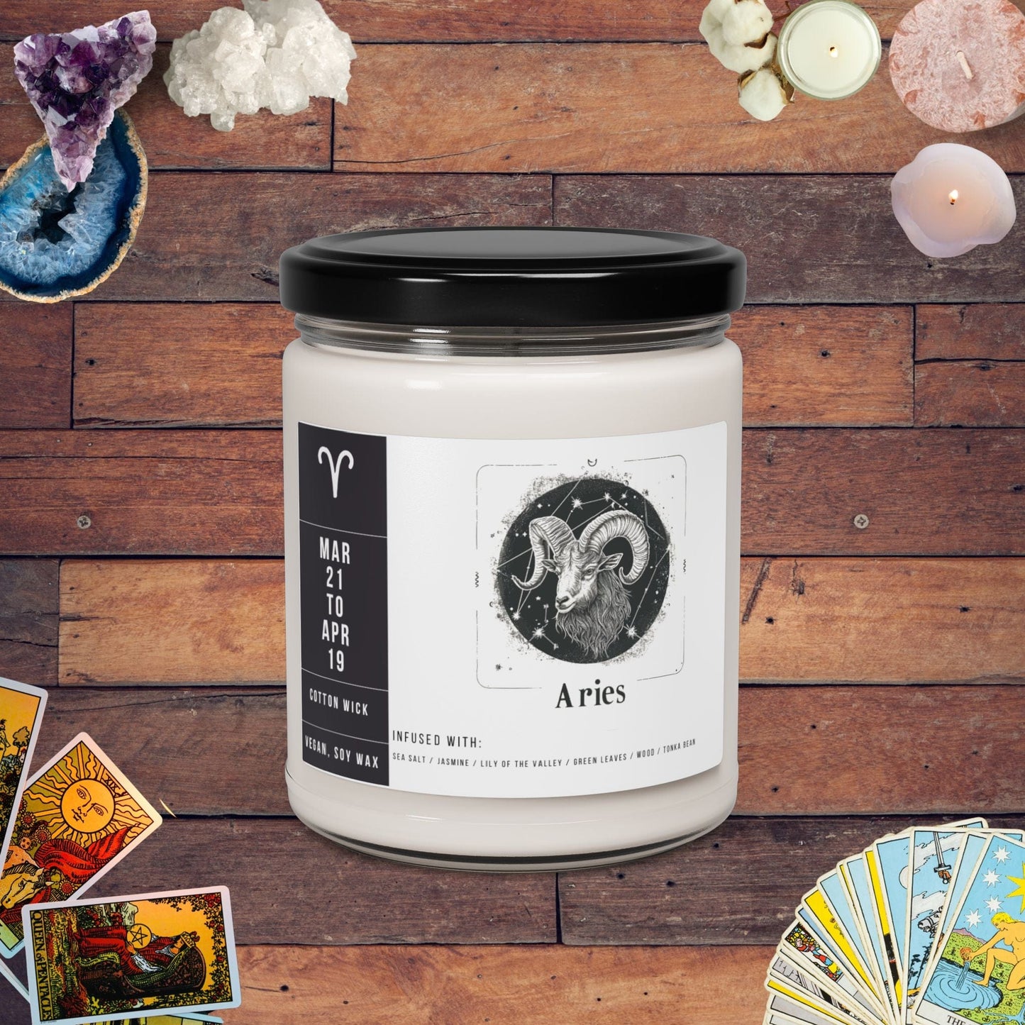 Home Decor Sea Salt + Orchid / 9oz Aries Zodiac Scented Soy Candle Collection – Blaze of the Ram