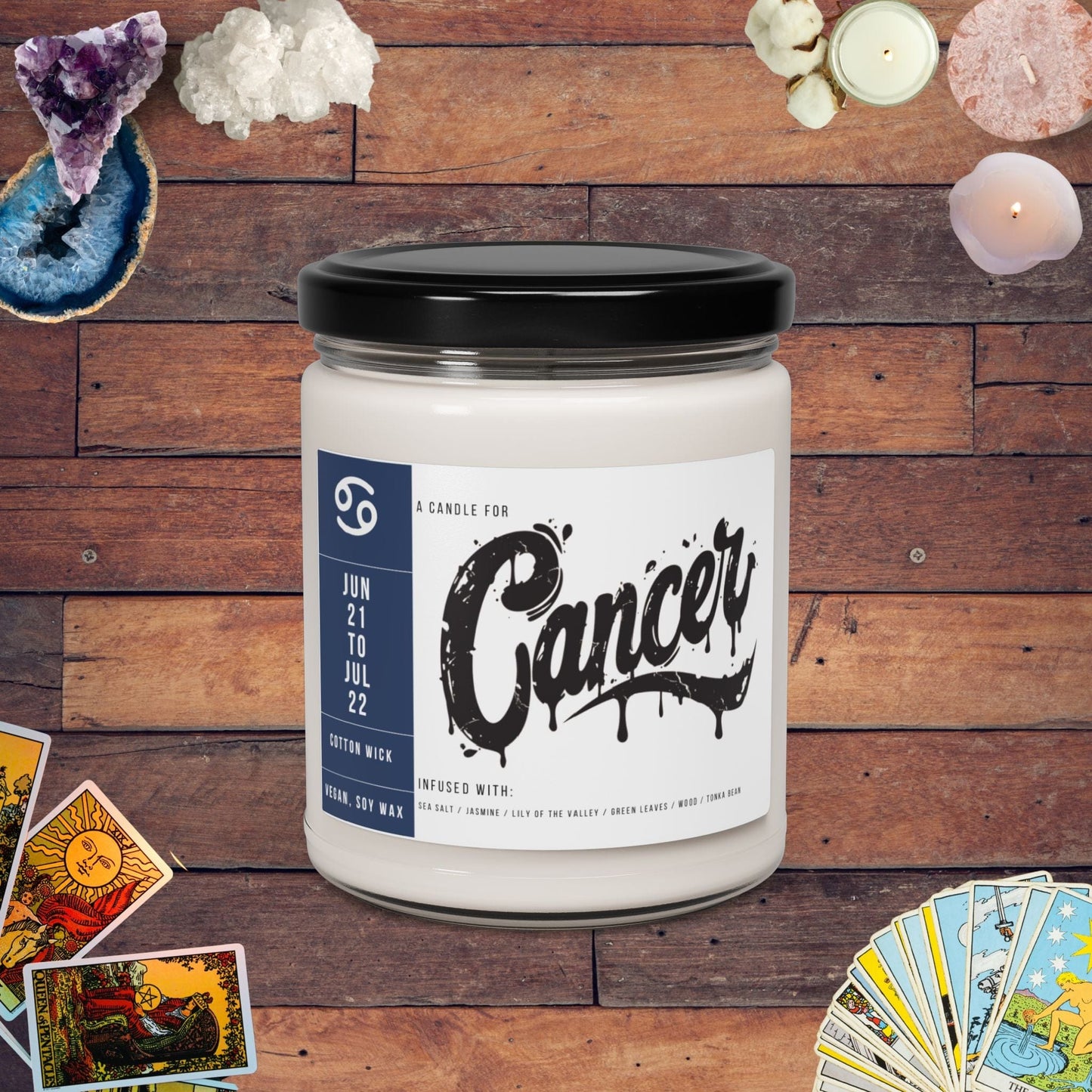 Home Decor Sea Salt + Orchid / 9oz Cancer Zodiac Scented Soy Candle Collection – Embrace of the Moonchild