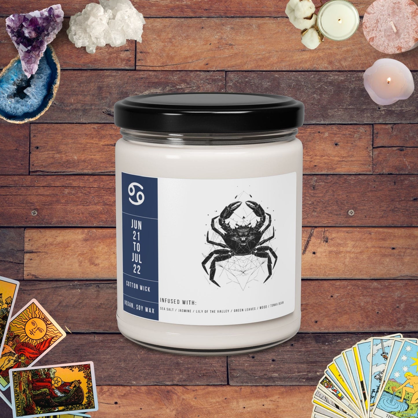 Home Decor Sea Salt + Orchid / 9oz Cancer Zodiac Scented Soy Candle Collection – Moonlit Sanctuary