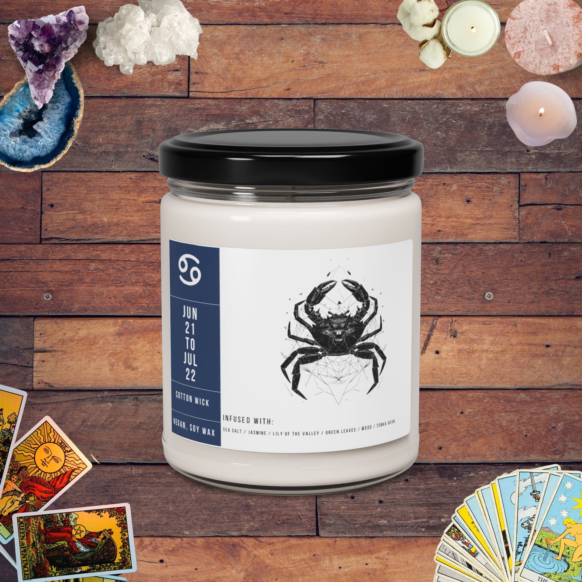 Home Decor Sea Salt + Orchid / 9oz Cancer Zodiac Scented Soy Candle Collection – Moonlit Sanctuary