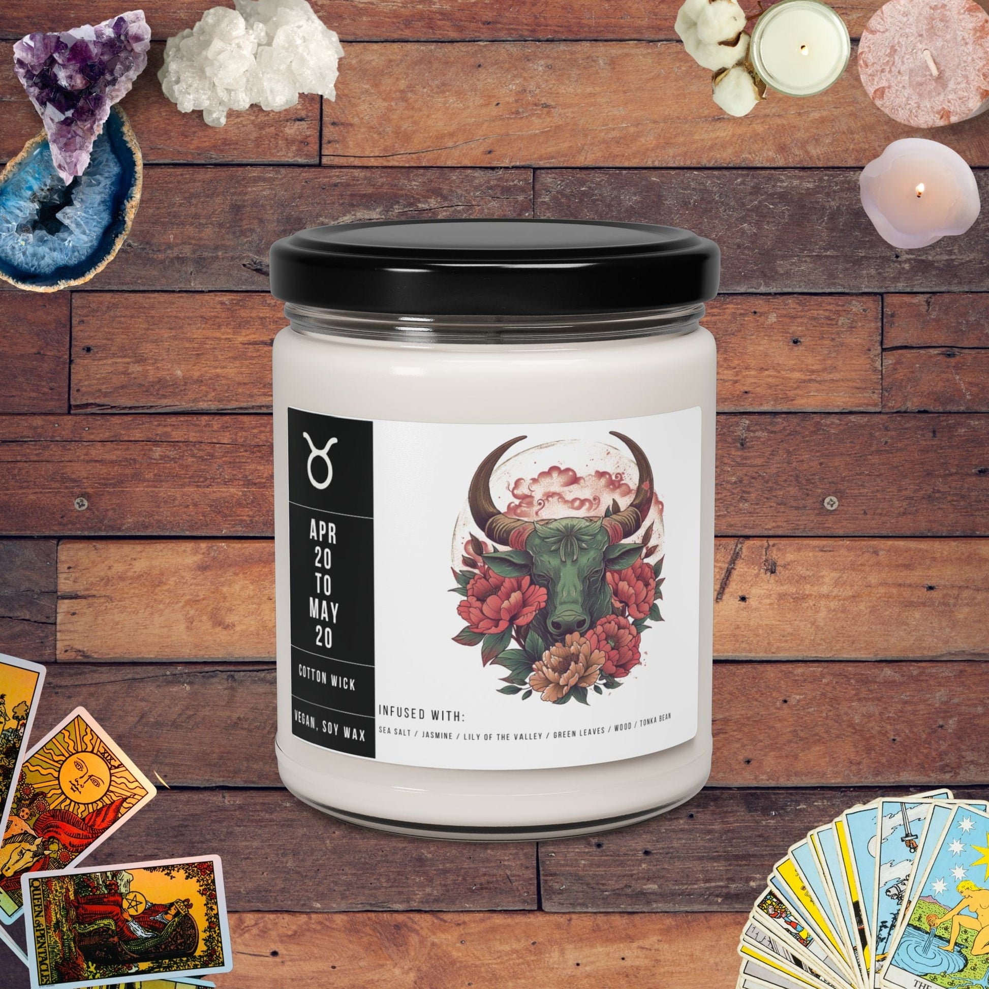 Home Decor Sea Salt + Orchid / 9oz Taurus Zodiac Scented Soy Candle Collection – Essence of the Earth