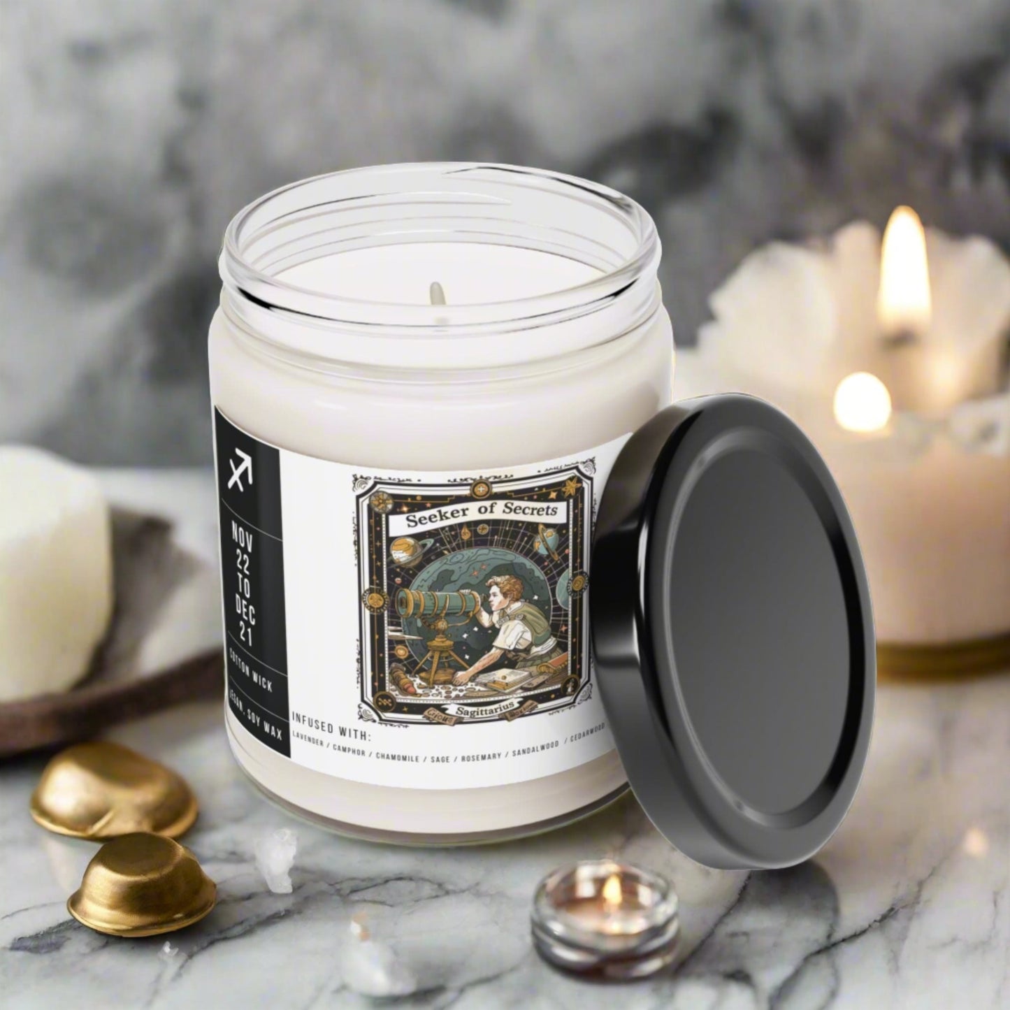 Home Decor White Sage + Lavender / 9oz Sagittarius Zodiac Scented Soy Candle Collection – Horizon of the Archer