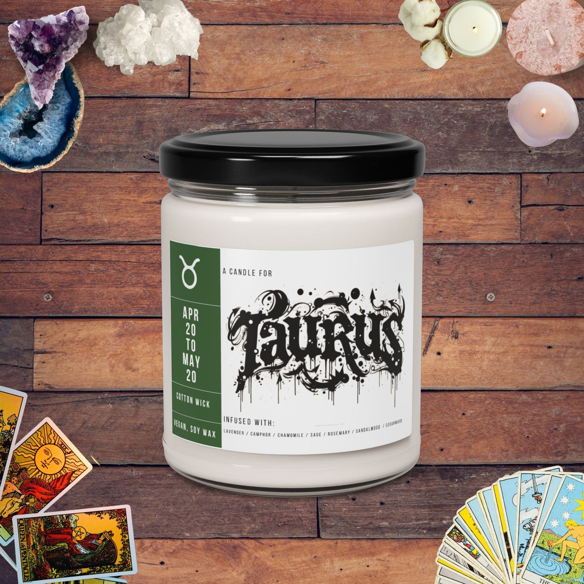 Home Decor White Sage + Lavender / 9oz Taurus Zodiac Scented Soy Candle Collection – Essence of the Earth