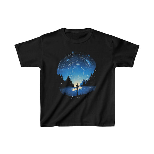 Kids clothes XS / Black Youth Cosmic Swirl: Explorer Gazing at the Night Sky T-Shirt
