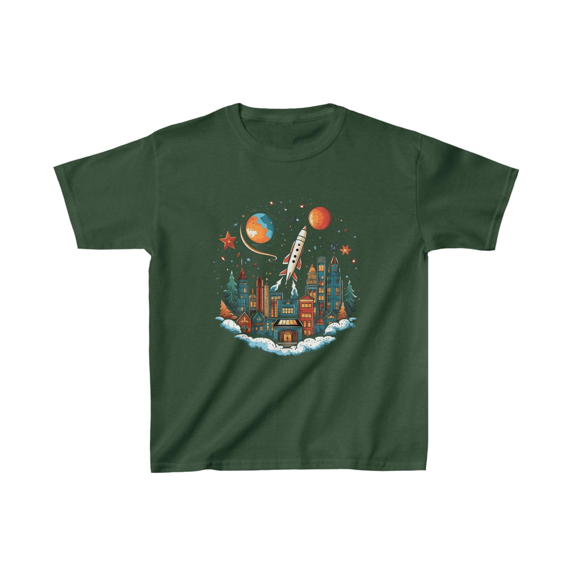 Kids clothes XS / Forest Green Youth Holiday Rocket Launch T-Shirt