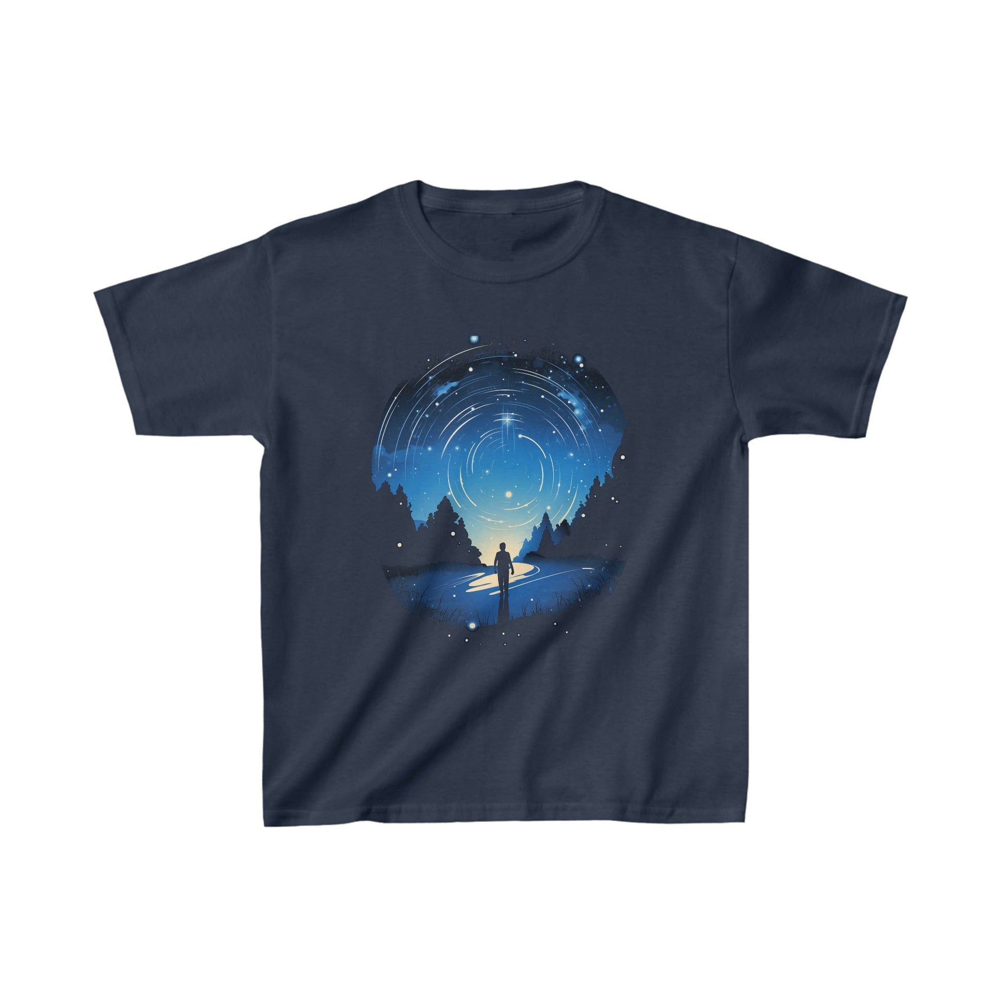 Kids clothes XS / Navy Youth Cosmic Swirl: Explorer Gazing at the Night Sky T-Shirt