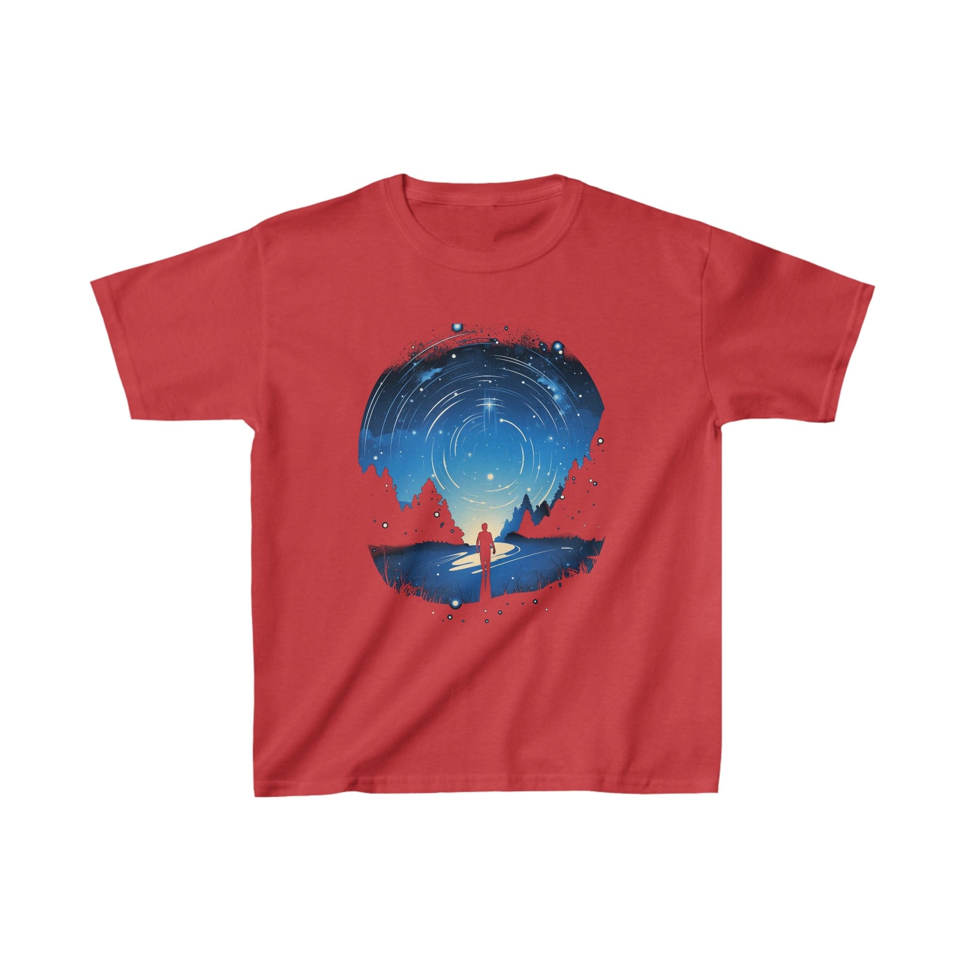 Kids clothes XS / Red Youth Cosmic Swirl: Explorer Gazing at the Night Sky T-Shirt