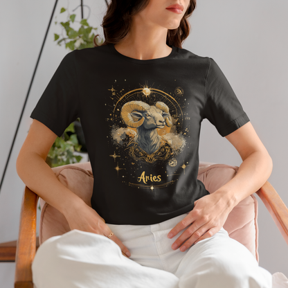 Aries Golden Constellation Tarot Card T-Shirt