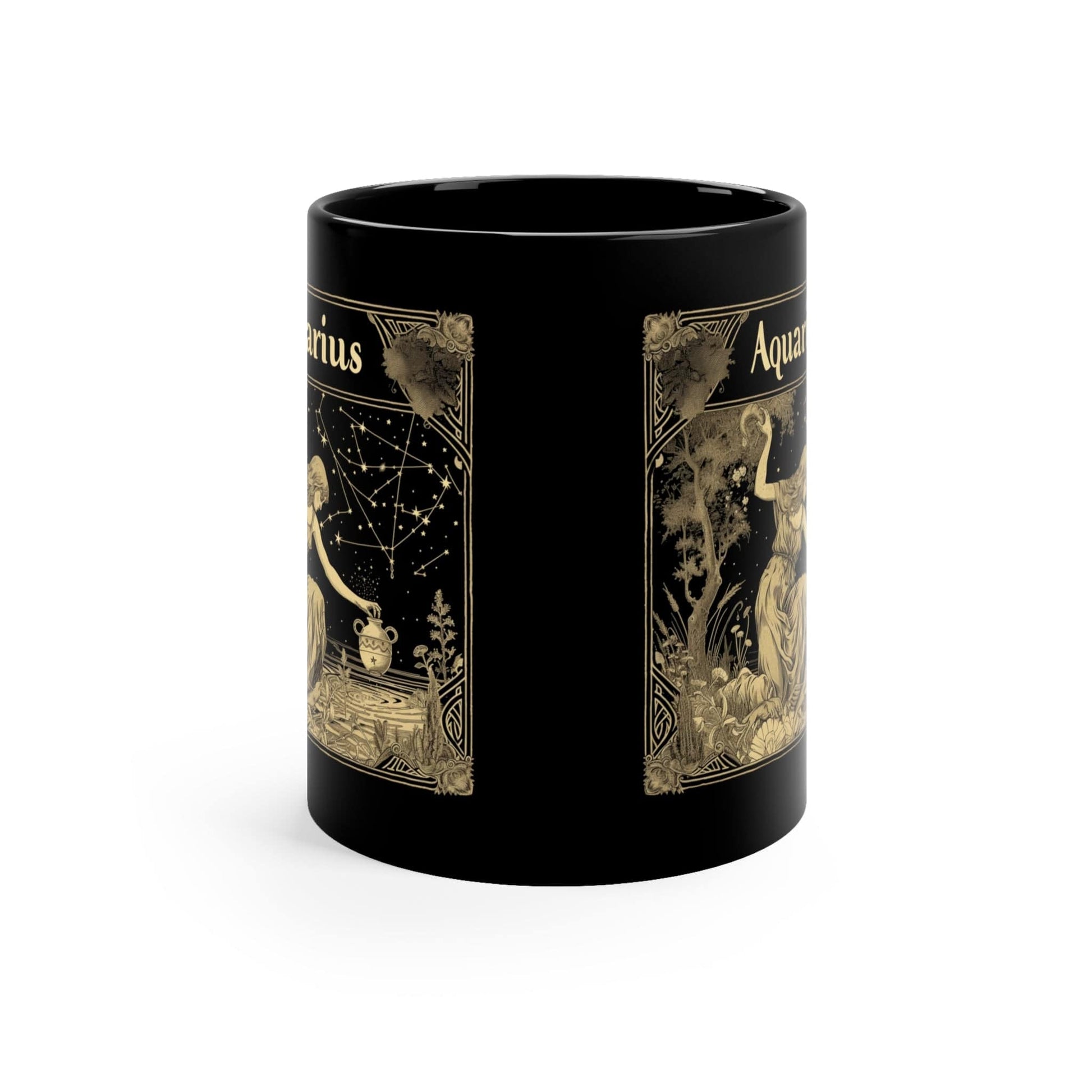 Mug 11oz Aquarius Enchanted Night Ceramic Mug: Stellar Sips in Sleek Black