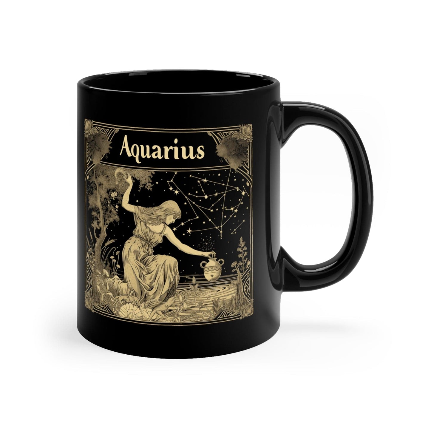 Mug 11oz Aquarius Enchanted Night Ceramic Mug: Stellar Sips in Sleek Black