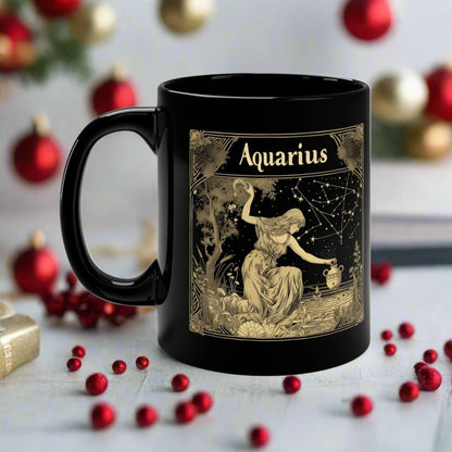 Mug 11oz Aquarius Enchanted Night Ceramic Mug: Stellar Sips in Sleek Black