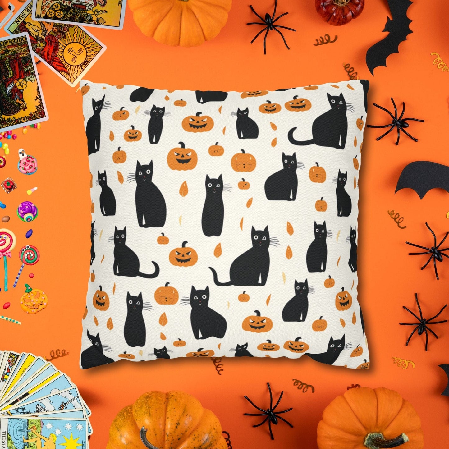 Pillow 14" × 14" Black Cats & Pumpkins Halloween Pillowcase