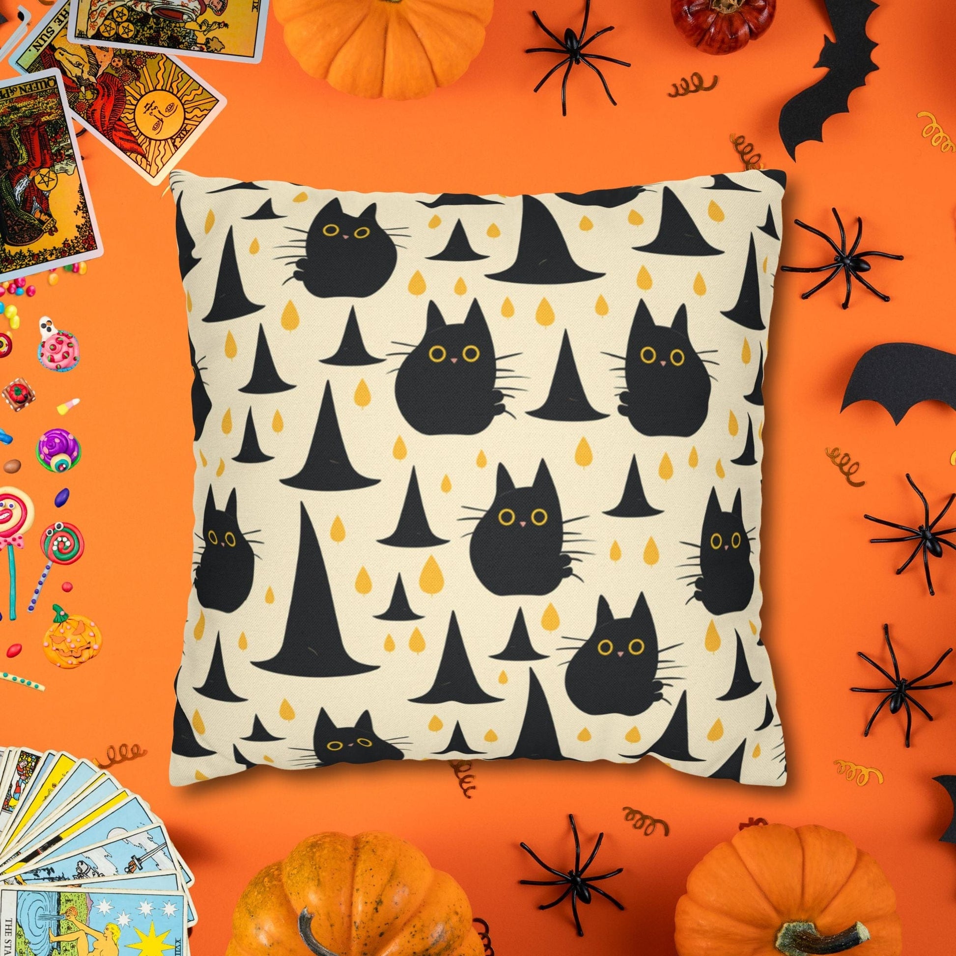 Pillow 14" × 14" Cats & Hats - Vintage Halloween Pillow