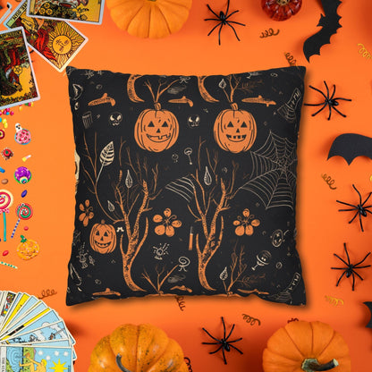 Pillow 14" × 14" Pumpkins & Ghosts - Vintage Halloween Pillow