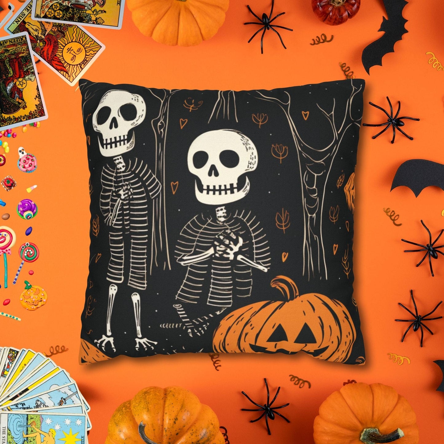 Pillow 14" × 14" Skeletons Halloween - Vintage Halloween Pillow