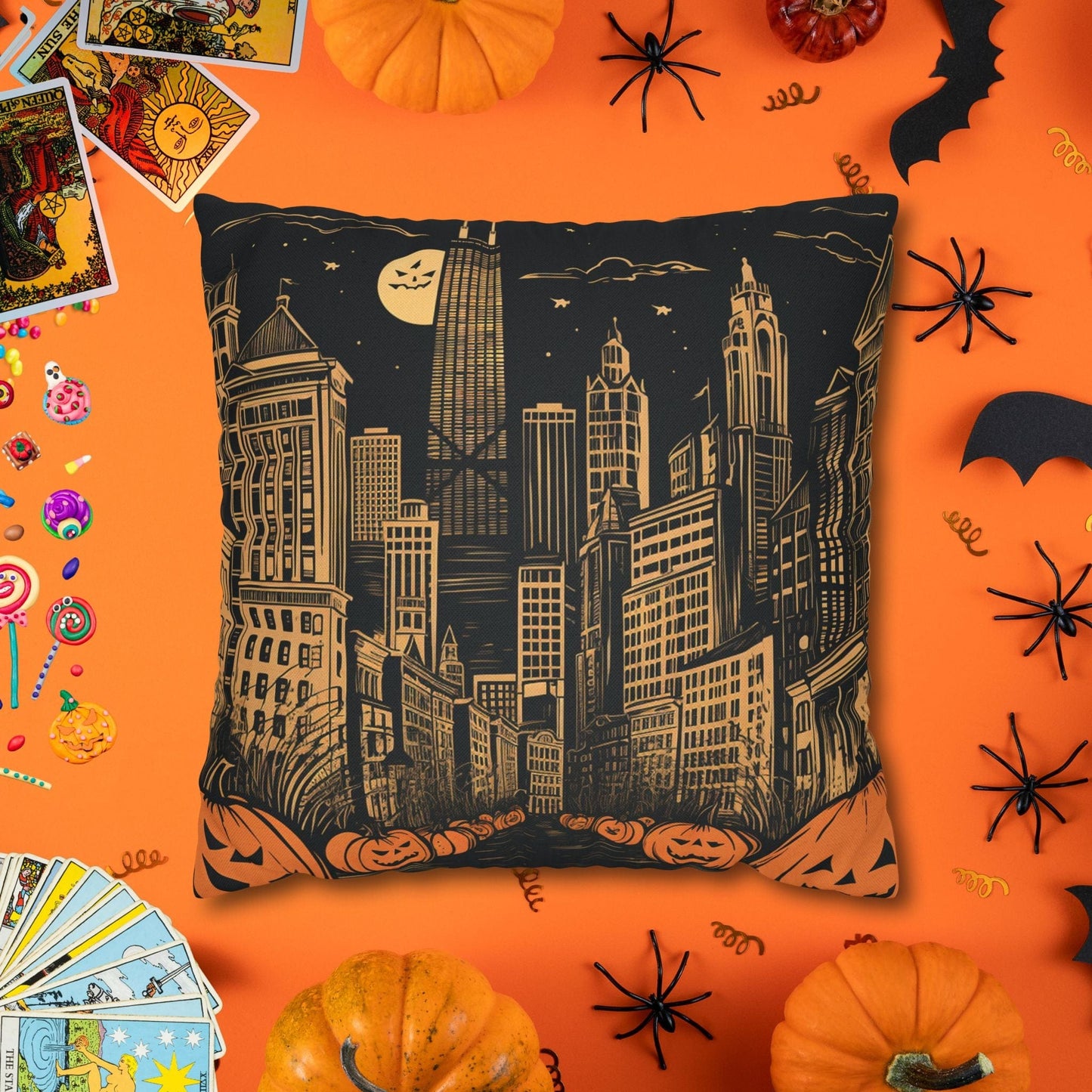 Pillow 14" × 14" Spooky Chicago Night Halloween Pillowcase