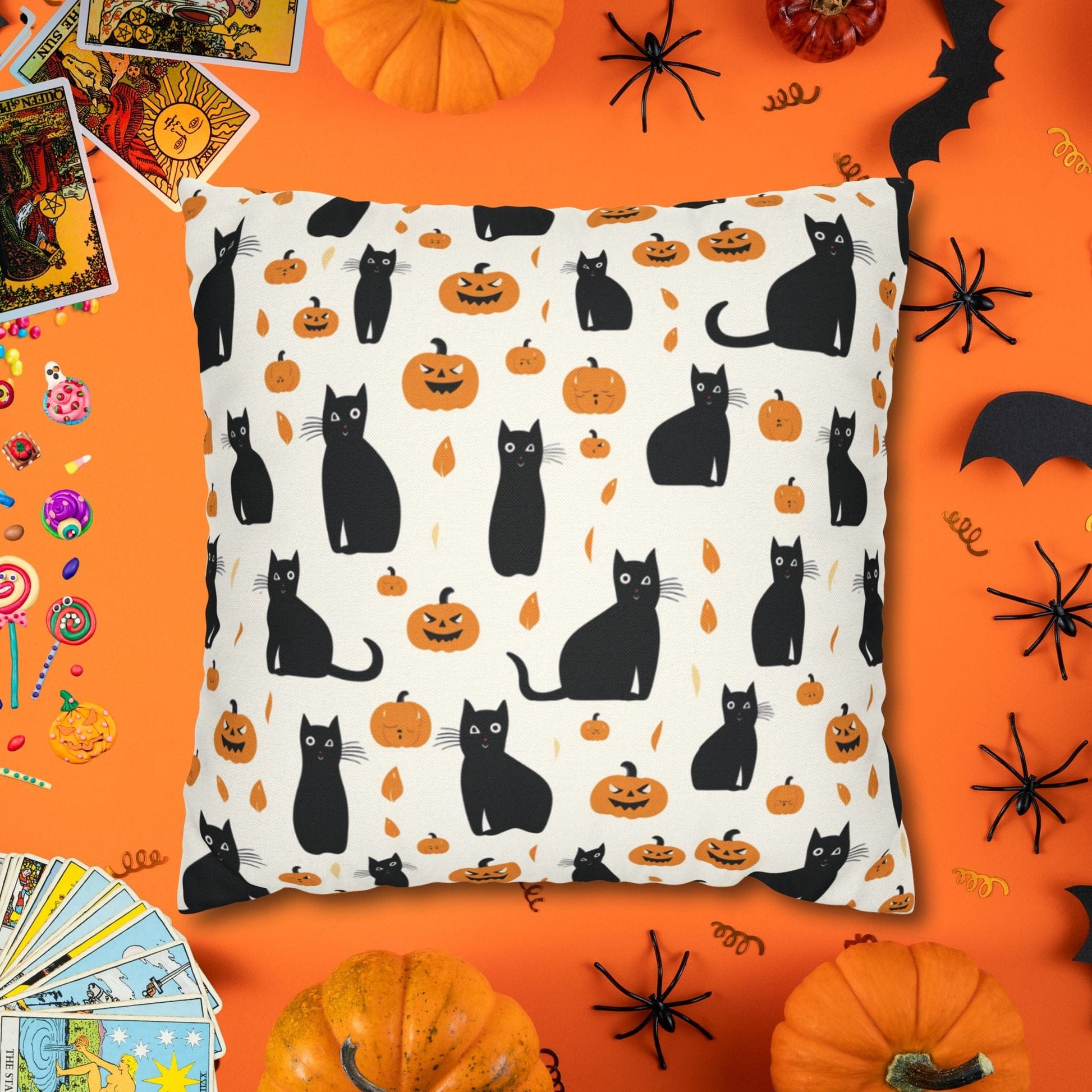 Pillow 16" × 16" Black Cats & Pumpkins Halloween Pillowcase