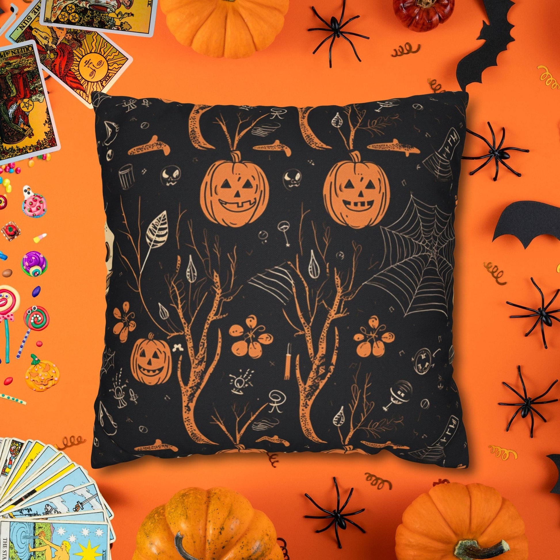 Pillow 16" × 16" Pumpkins & Ghosts - Vintage Halloween Pillow