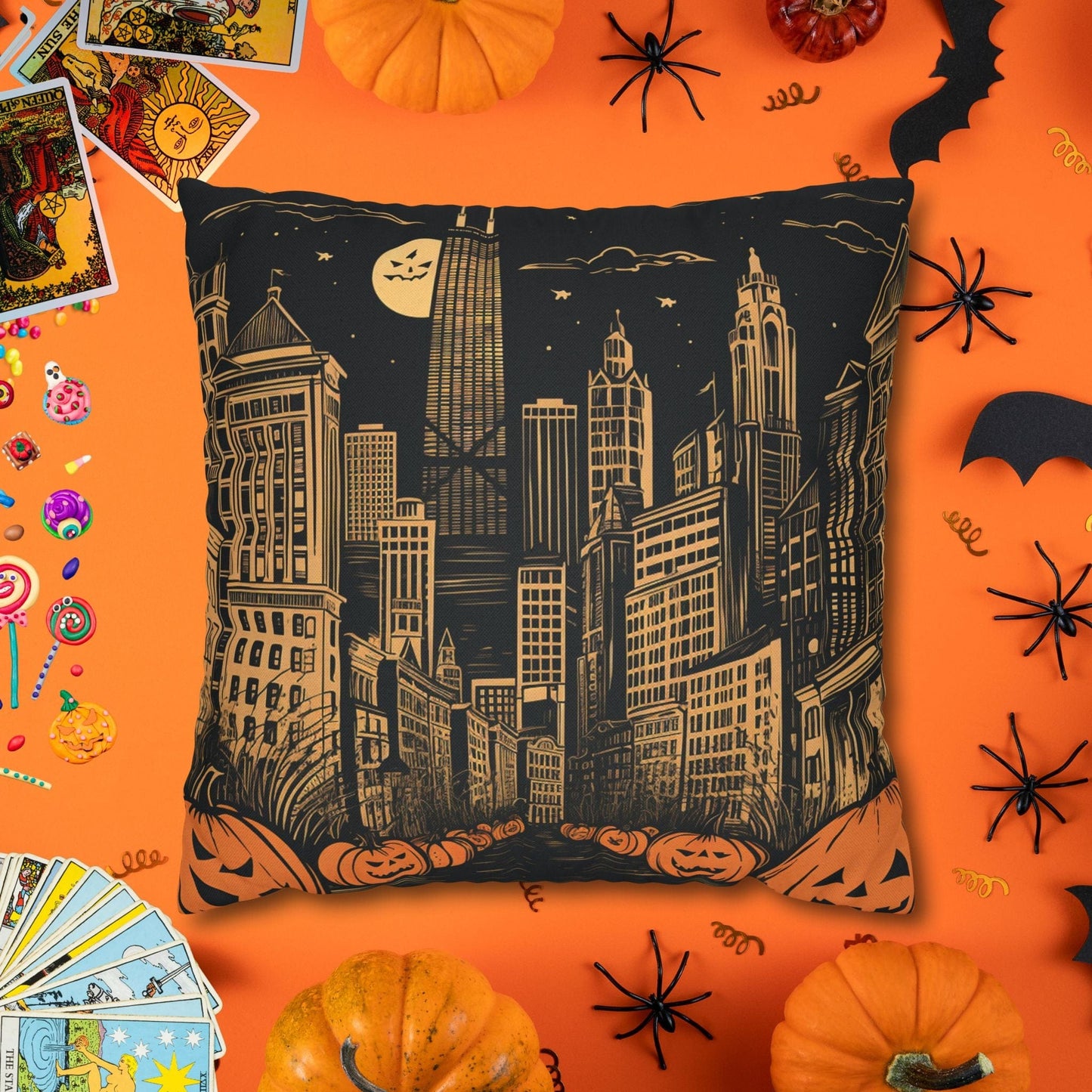 Pillow 16" × 16" Spooky Chicago Night Halloween Pillowcase