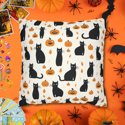 Pillow 18" × 18" Black Cats & Pumpkins Halloween Pillowcase