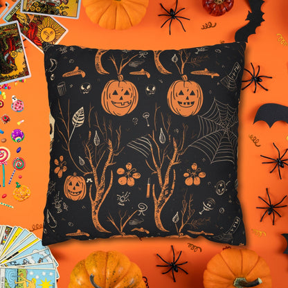 Pillow 18" × 18" Pumpkins & Ghosts - Vintage Halloween Pillow