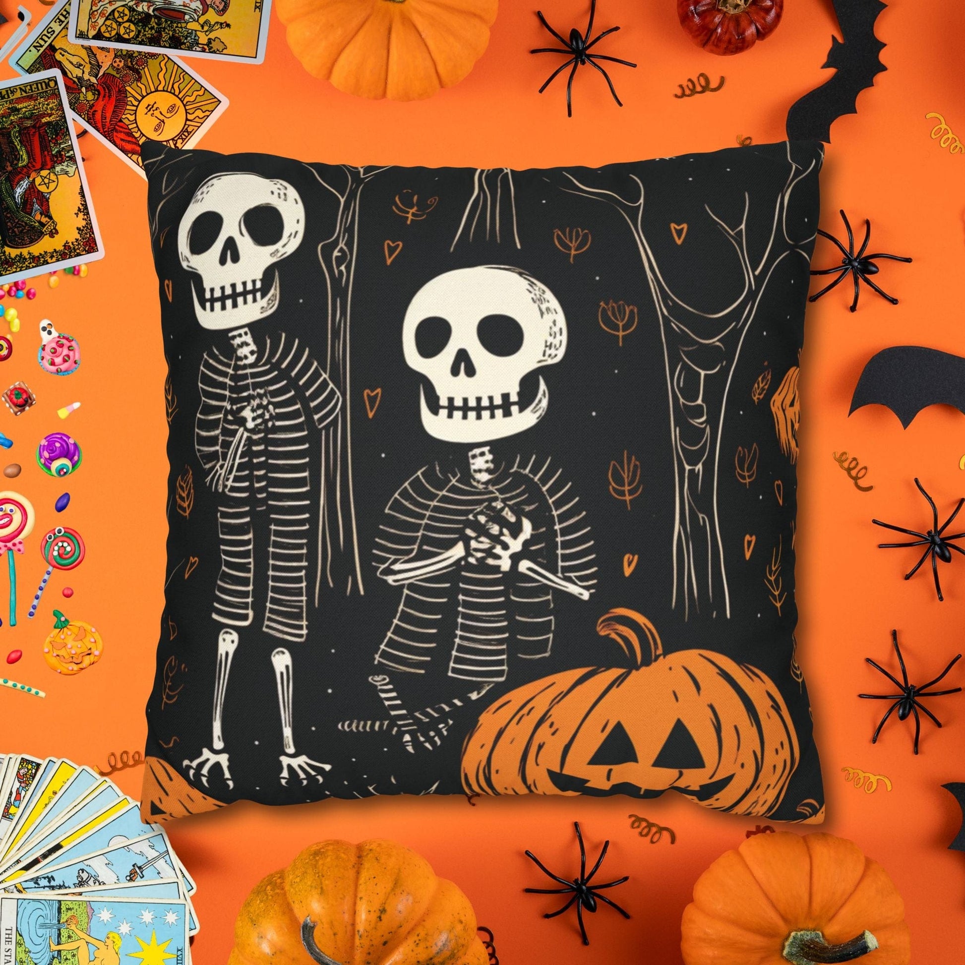 Pillow 18" × 18" Skeletons Halloween - Vintage Halloween Pillow