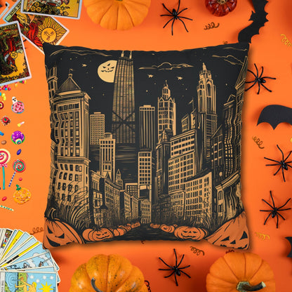 Pillow 18" × 18" Spooky Chicago Night Halloween Pillowcase