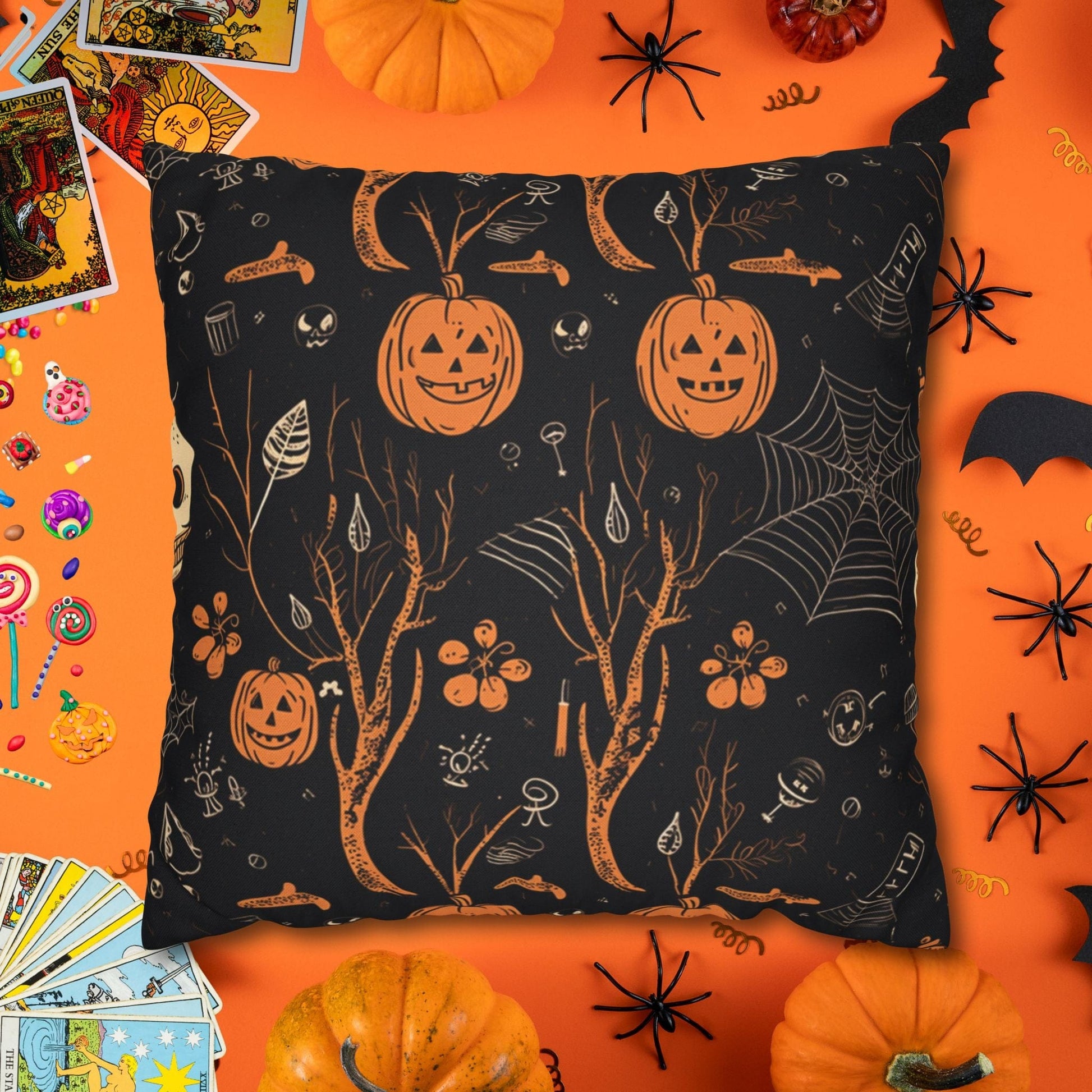 Pillow 20" × 20" Pumpkins & Ghosts - Vintage Halloween Pillow