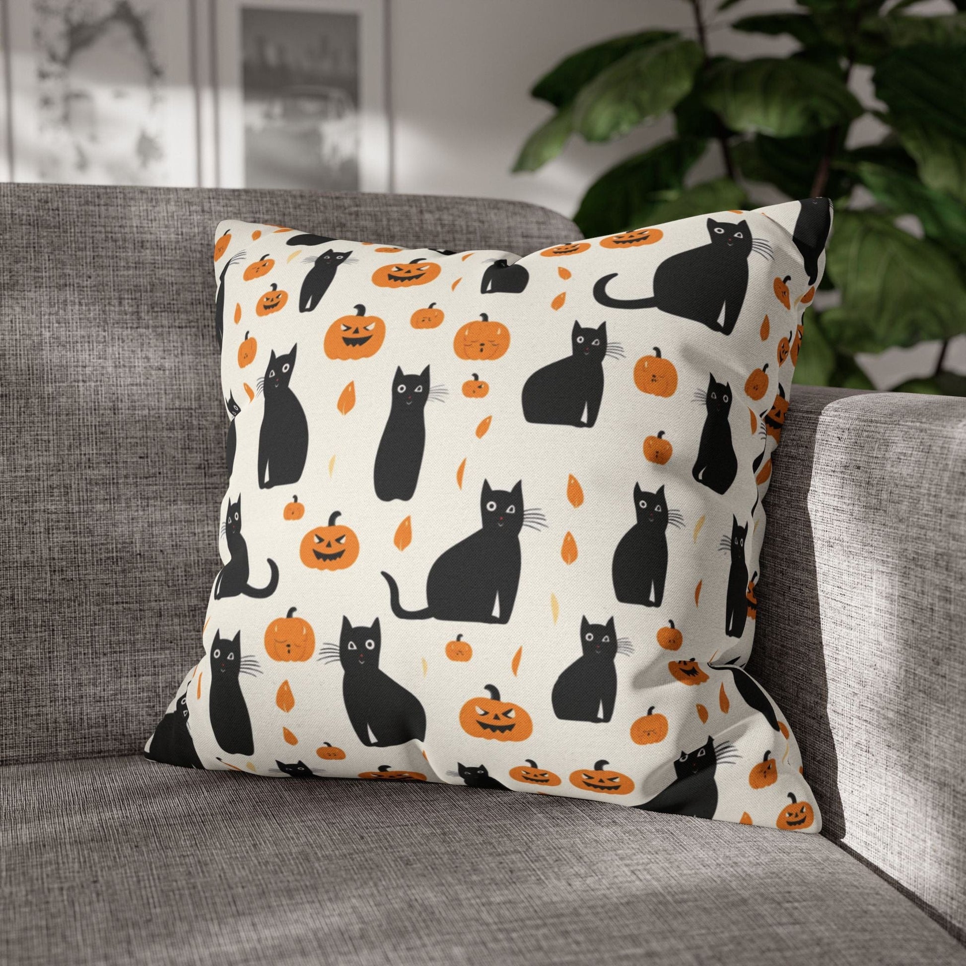 Pillow Black Cats & Pumpkins Halloween Pillowcase