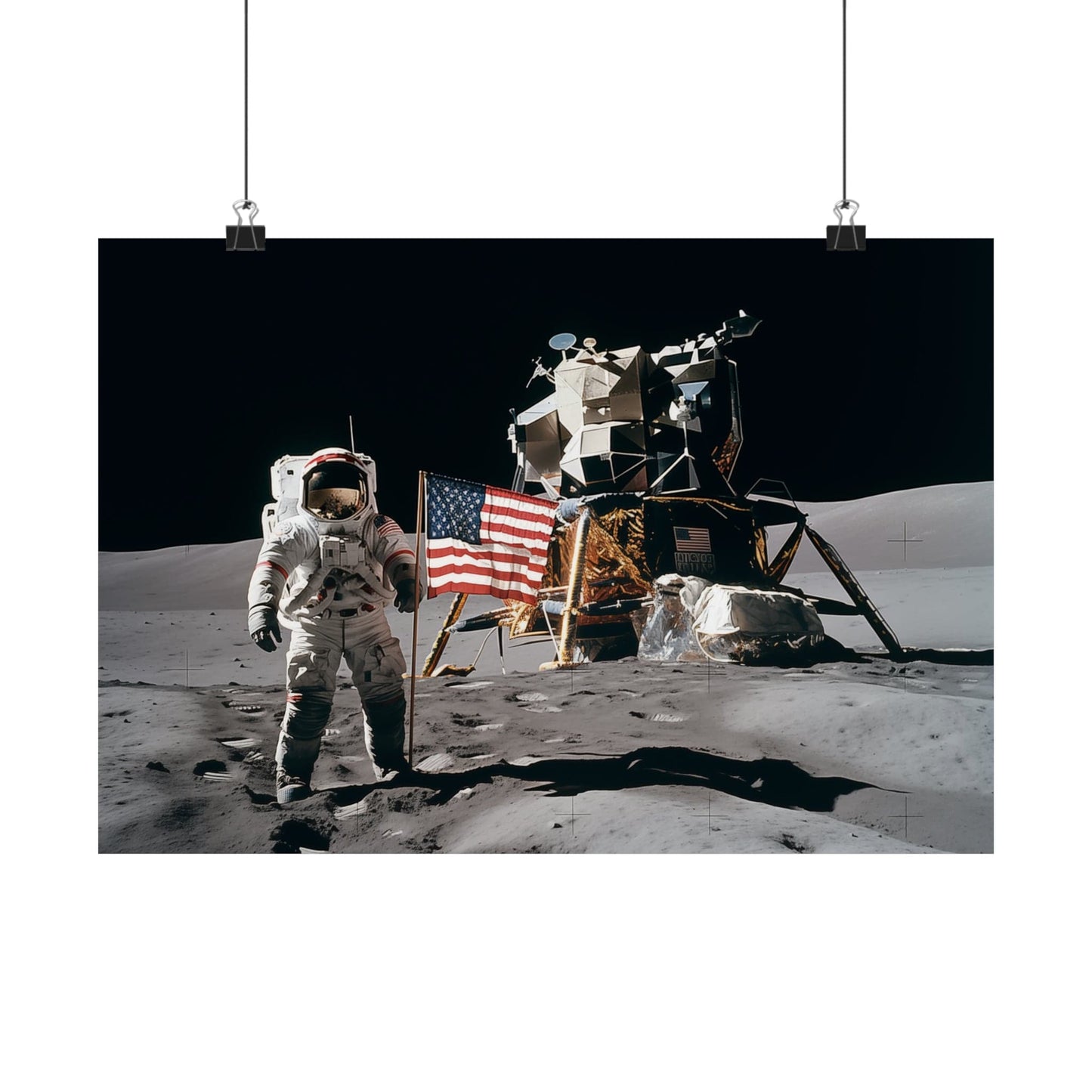Poster 16" x 11" / Matte Vintage Moon Landing Poster - 1970s Astronauts on Lunar Surface, Historical NASA Print, Space Print, Astronaut Print, Space Poster