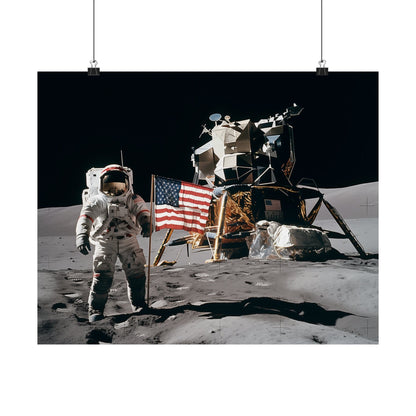 Poster 20″ x 16″ / Matte Vintage Moon Landing Poster - 1970s Astronauts on Lunar Surface, Historical NASA Print, Space Print, Astronaut Print, Space Poster