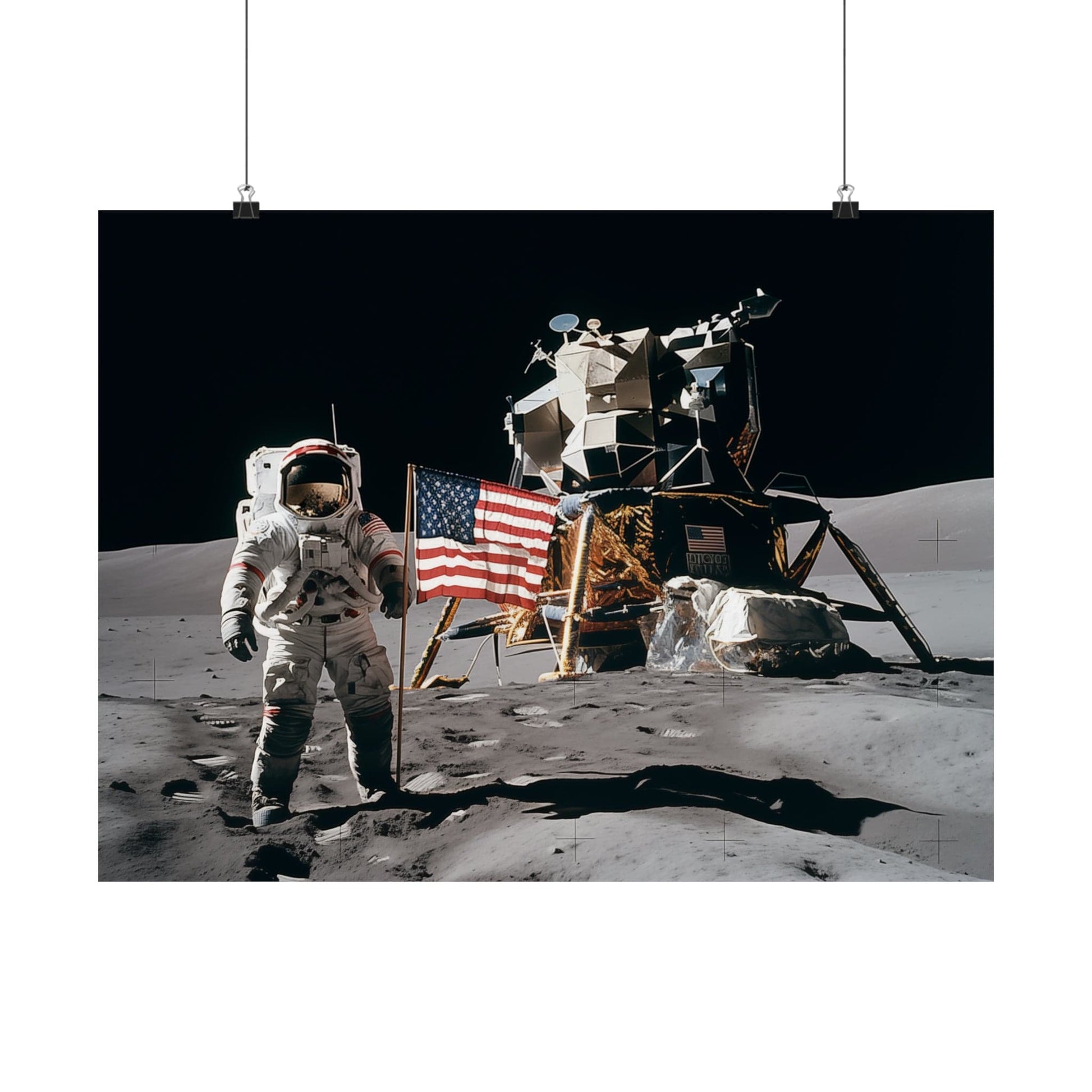 Poster 24″ x 18″ / Matte Vintage Moon Landing Poster - 1970s Astronauts on Lunar Surface, Historical NASA Print, Space Print, Astronaut Print, Space Poster
