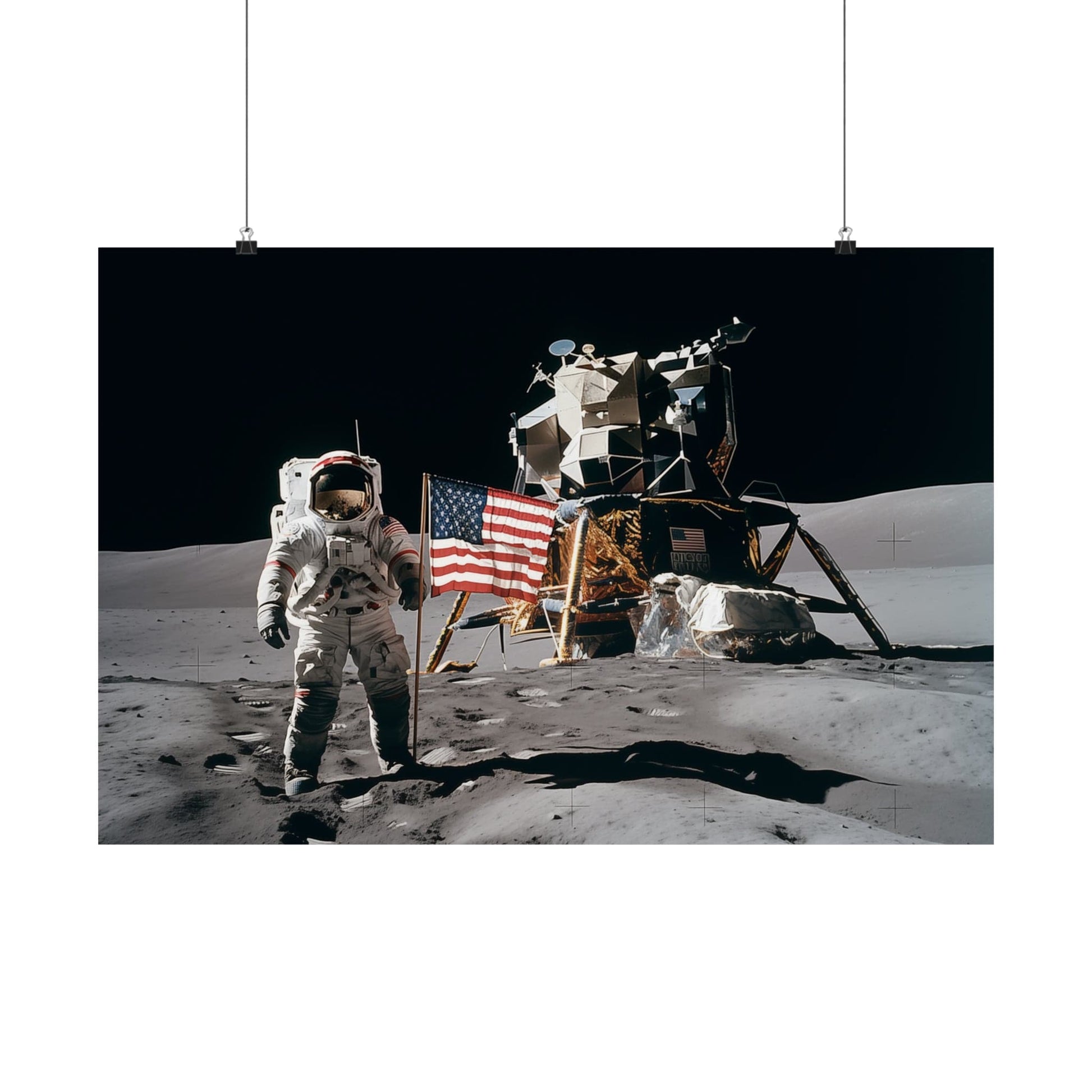 Poster 30″ x 20″ / Matte Vintage Moon Landing Poster - 1970s Astronauts on Lunar Surface, Historical NASA Print, Space Print, Astronaut Print, Space Poster