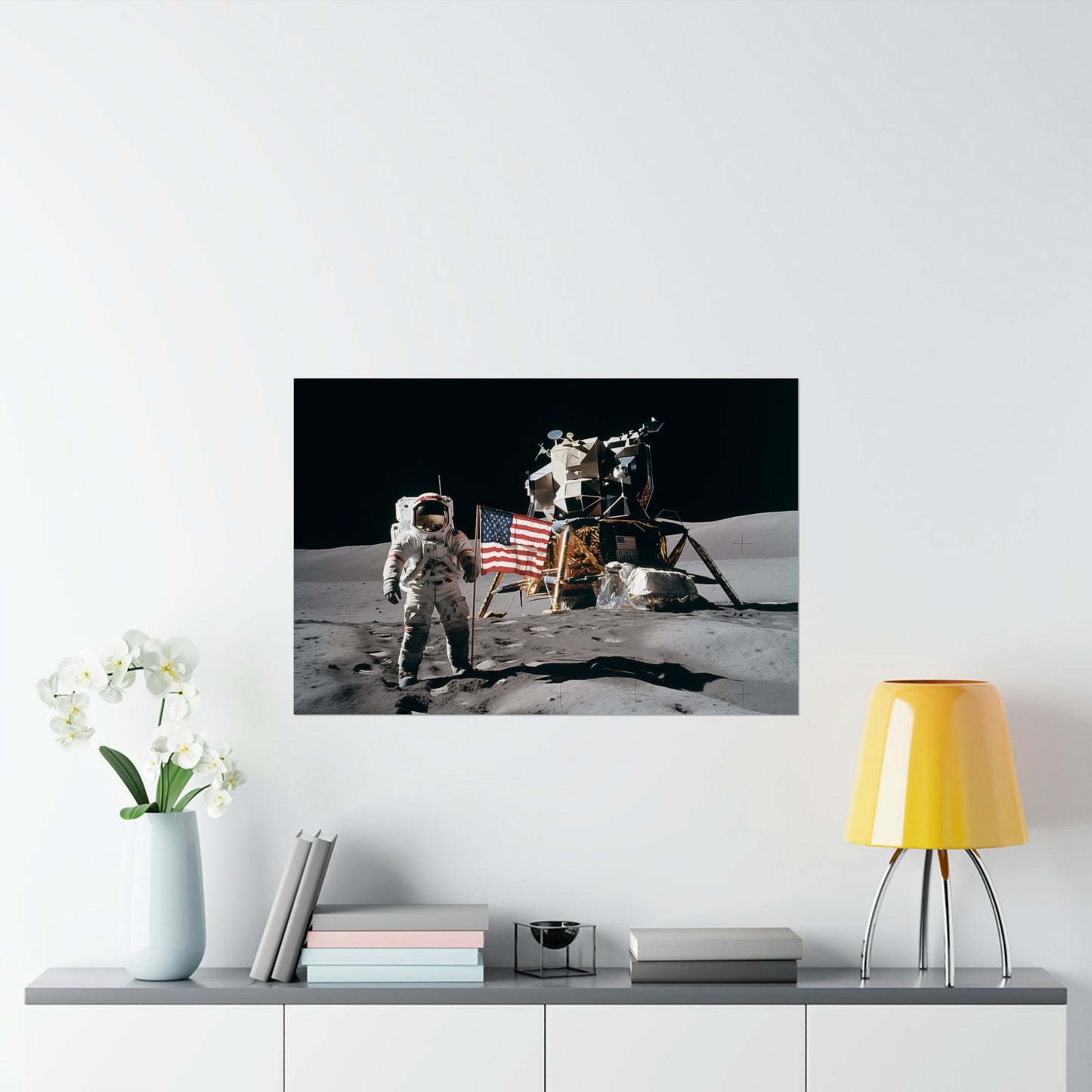 Poster Vintage Moon Landing Poster - 1970s Astronauts on Lunar Surface, Historical NASA Print, Space Print, Astronaut Print, Space Poster