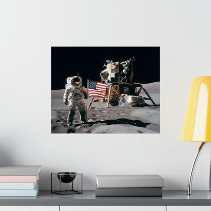 Poster Vintage Moon Landing Poster - 1970s Astronauts on Lunar Surface, Historical NASA Print, Space Print, Astronaut Print, Space Poster