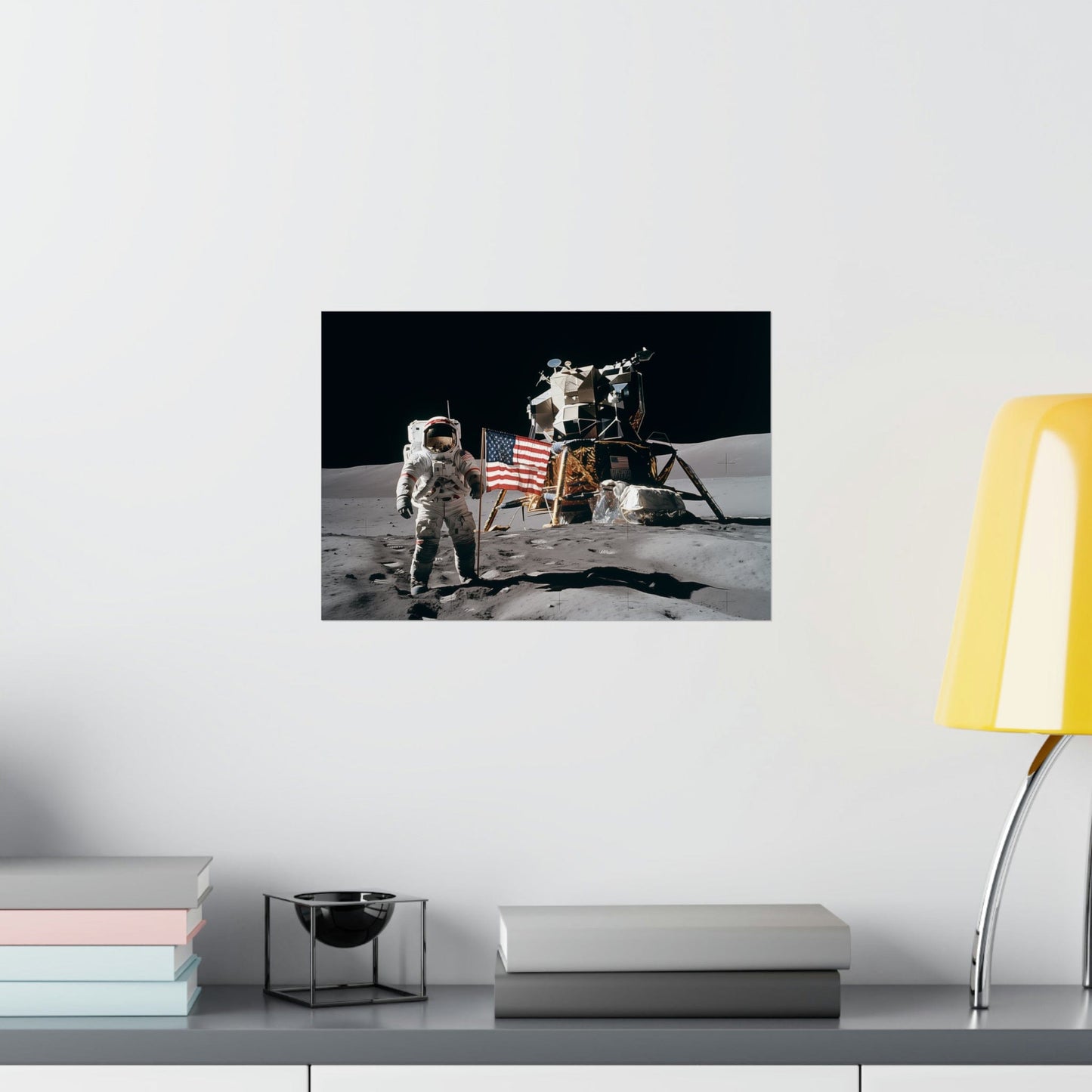 Poster Vintage Moon Landing Poster - 1970s Astronauts on Lunar Surface, Historical NASA Print, Space Print, Astronaut Print, Space Poster