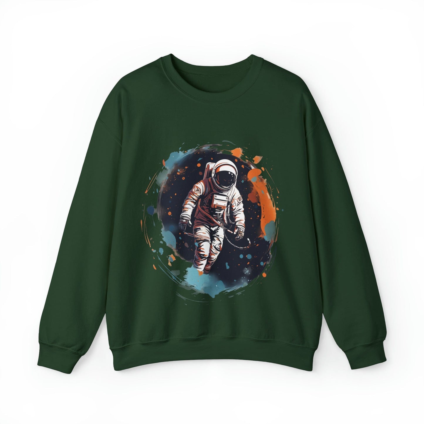 Sweatshirt 3XL / Forest Green Astronaut: Cosmic Swirl Crewneck Sweatshirt
