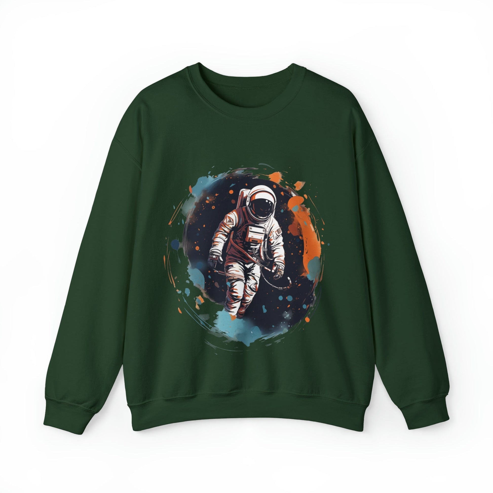 Sweatshirt 3XL / Forest Green Astronaut: Cosmic Swirl Crewneck Sweatshirt