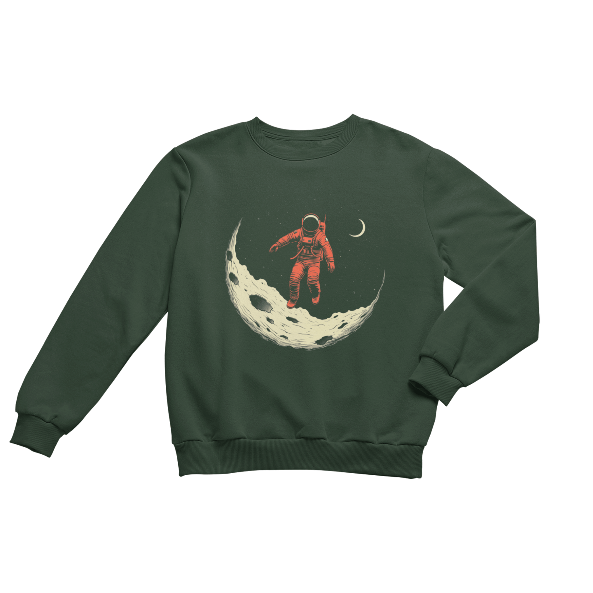 Sweatshirt 3XL / Forest Green Astronaut Moon Explorer Crewneck Sweatshirt